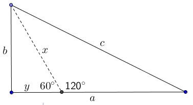 Pythagorean Theorem through Angles 60 and 120, basic diagram