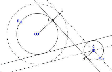 Construction of common inner tangents to two circles