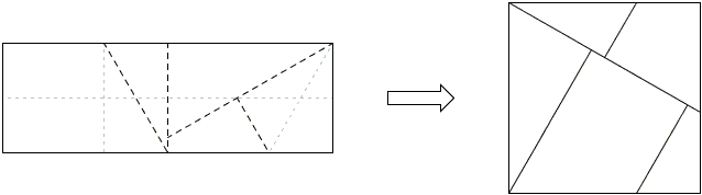 纸张折叠和剪切3x1矩形为正方形